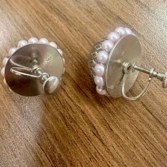 Elegant vintage confetti silver and Pearl Earrings - Picture 2 of 3